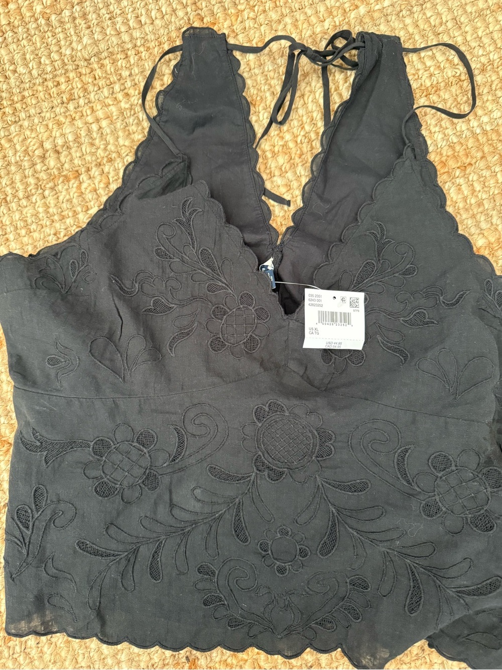 American Eagle Outfitters Black Embroidered Halter Crop Top